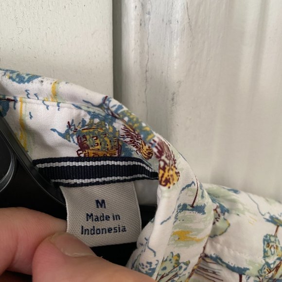 NWT Original Penguin Bright White Multiprint Button Down Shirt Size M OPWF2026OP - Picture 6 of 13